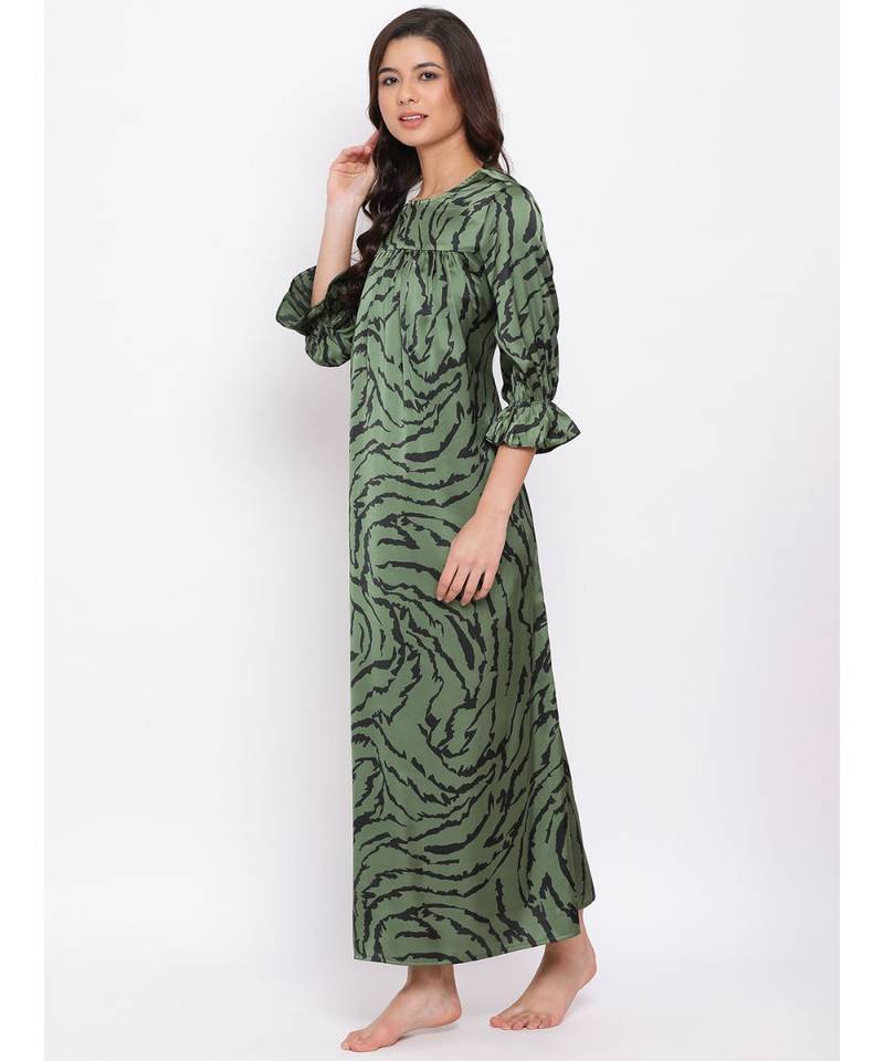 Green Wave Nightwear Women Dress