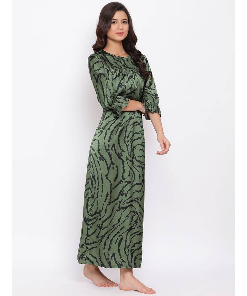 Green Wave Nightwear Women Dress