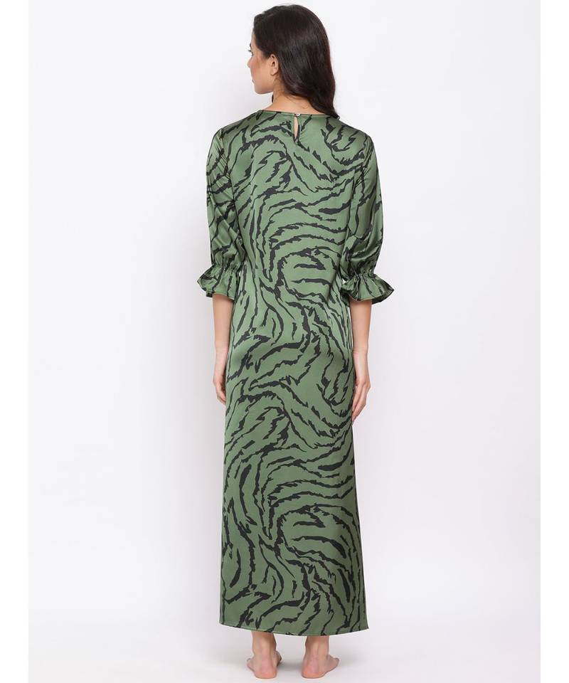 Green Wave Nightwear Women Dress
