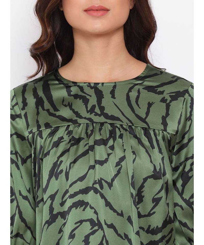 Green Wave Nightwear Women Dress