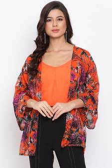 Floral Orange Print Women Shrug With cami