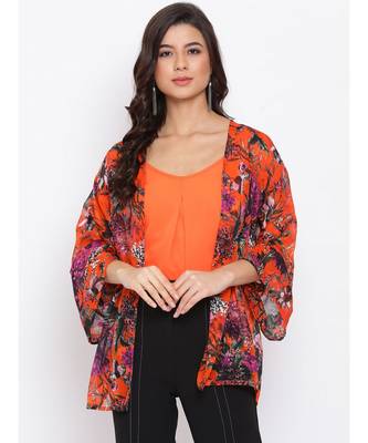 Floral Orange Print Women Shrug With cami 1