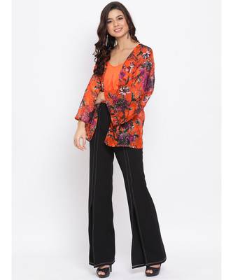 Floral Orange Print Women Shrug With cami 2