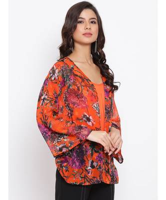 Floral Orange Print Women Shrug With cami 3