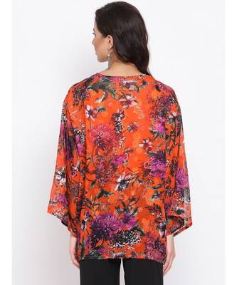 Floral Orange Print Women Shrug With cami 4