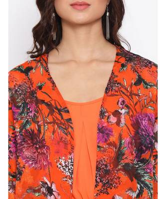 Floral Orange Print Women Shrug With cami 5