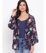 Floral Blue Print Women Shrug With Cami
