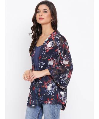 Floral Blue Print Women Shrug With Cami 3