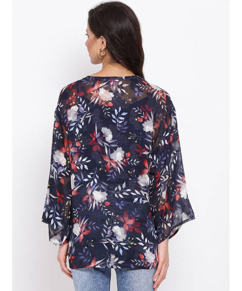 Floral Blue Print Women Shrug With Cami