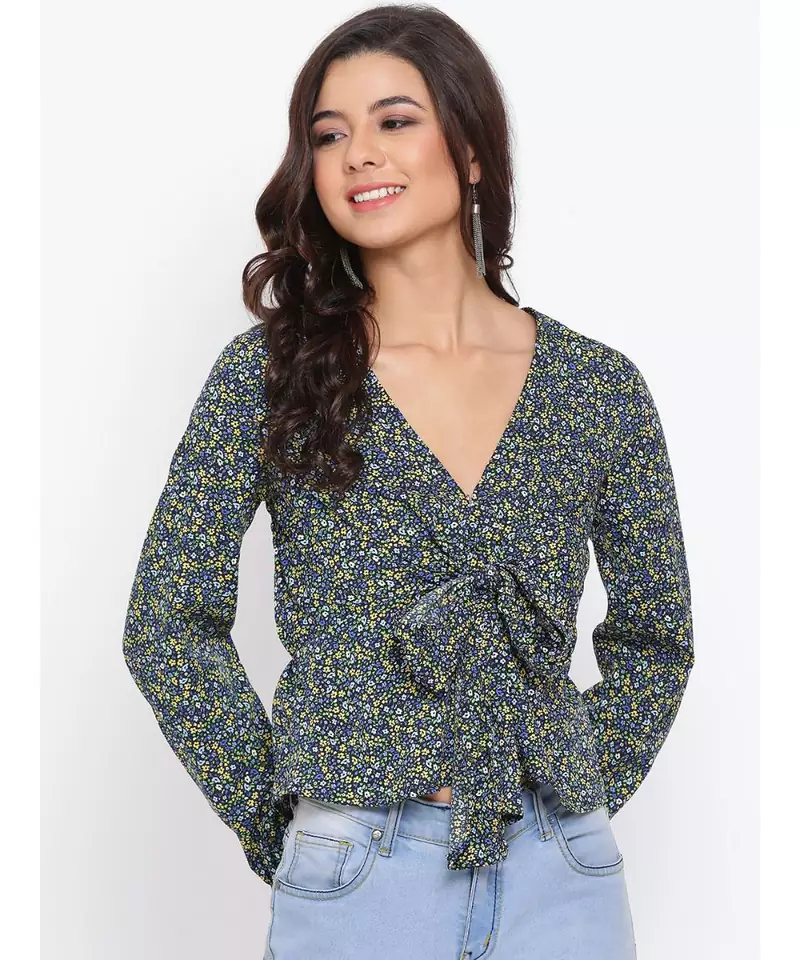 Green Floral Turn Women Top