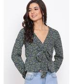 Green Floral Turn Women Top
