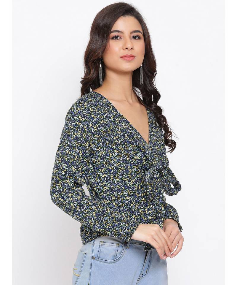 Green Floral Turn Women Top