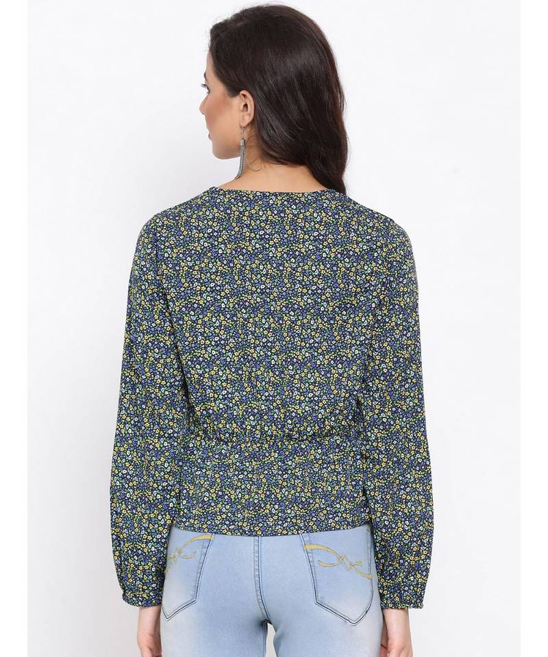 Green Floral Turn Women Top