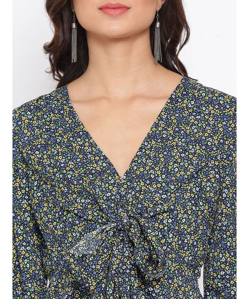 Green Floral Turn Women Top
