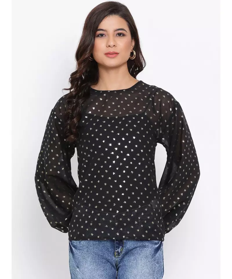 Polka Stylized Sleeve Women Top