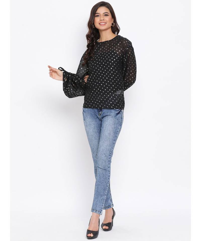 Polka Stylized Sleeve Women Top