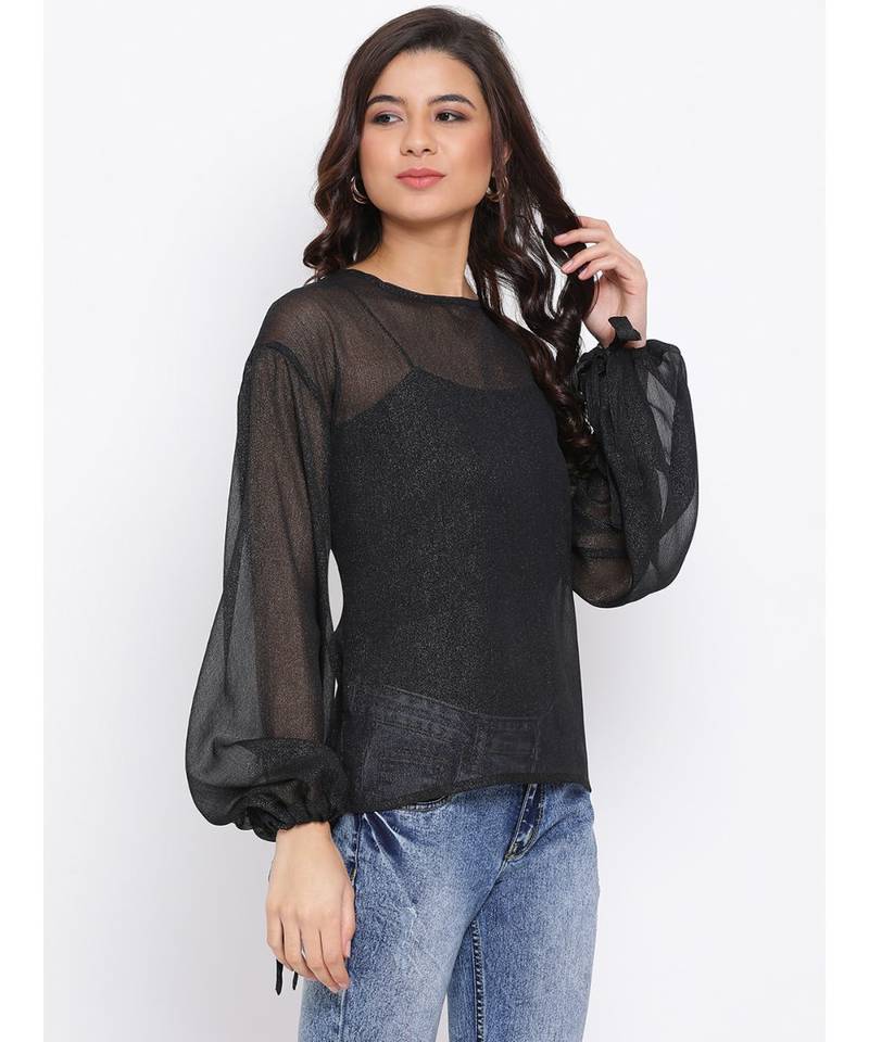 Black Graphic Women Top