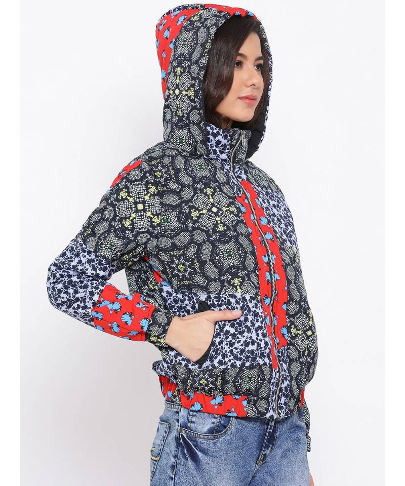 Graphic Multicolour Women Quilted Jacket