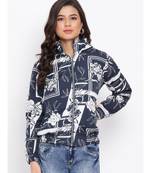 Blue Graphic Women Quilted Jacket