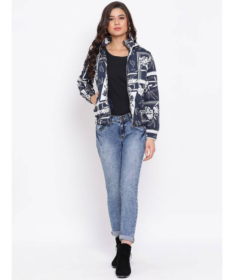 Blue Graphic Women Quilted Jacket