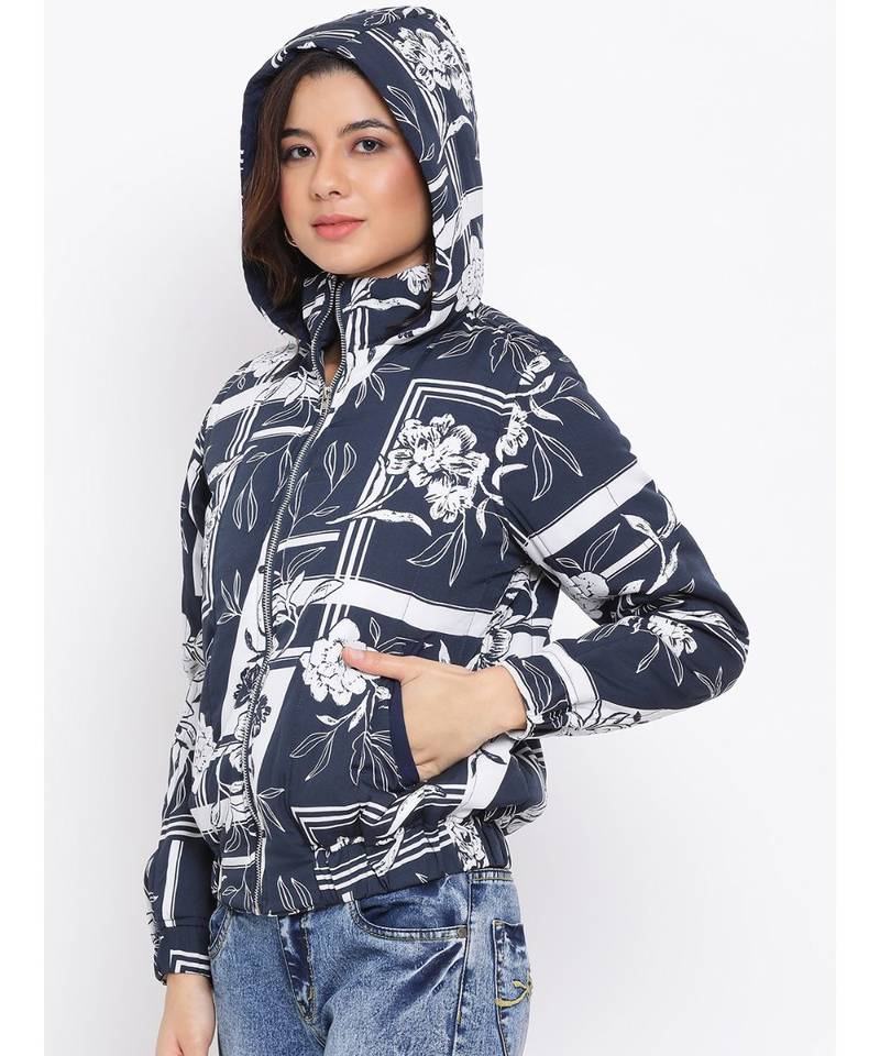 Blue Graphic Women Quilted Jacket