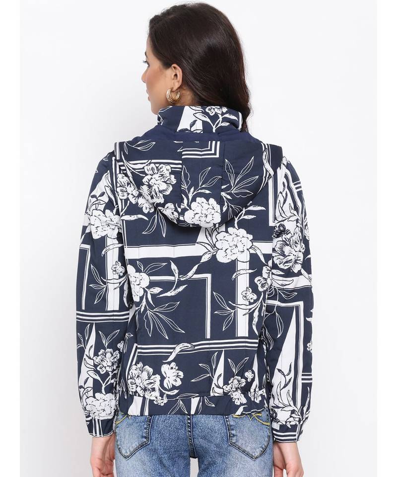 Blue Graphic Women Quilted Jacket