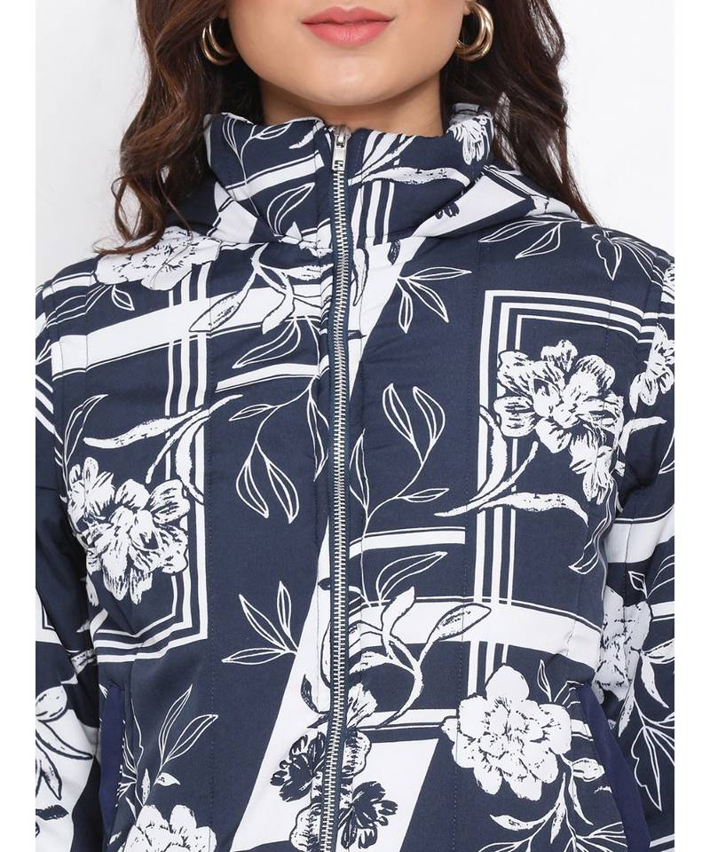 Blue Graphic Women Quilted Jacket