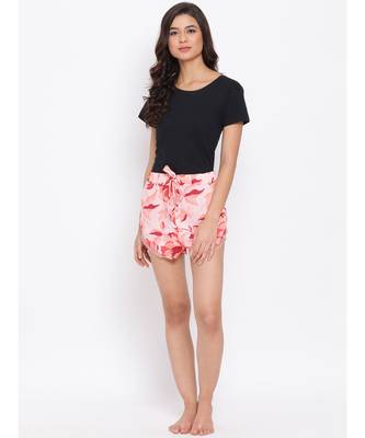Red Floral Nightwear Women Shorts 2