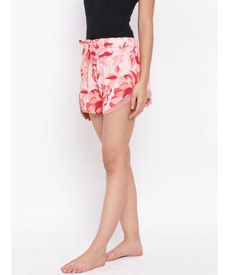 Red Floral Nightwear Women Shorts 3
