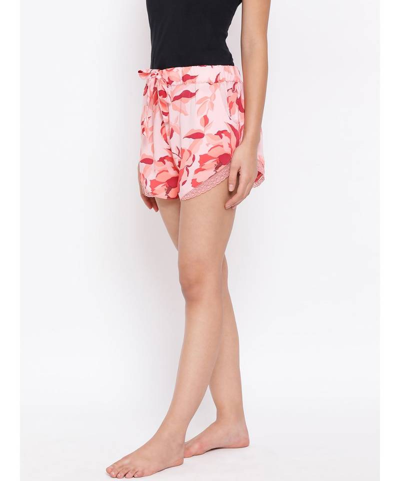 Red Floral Nightwear Women Shorts