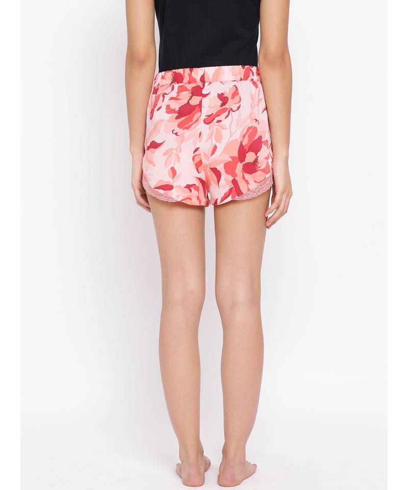 Red Floral Nightwear Women Shorts
