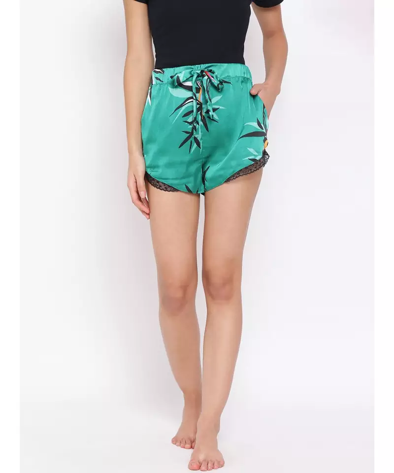 Green Mono Nightwear Women Shorts