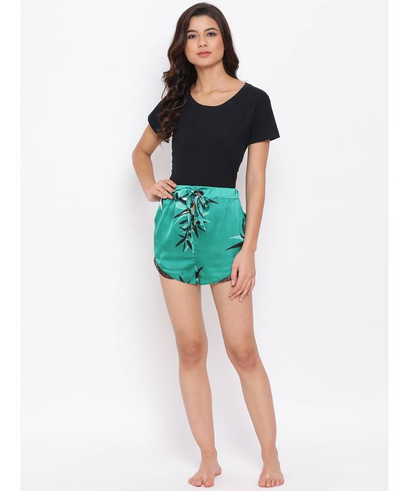 Green Mono Nightwear Women Shorts