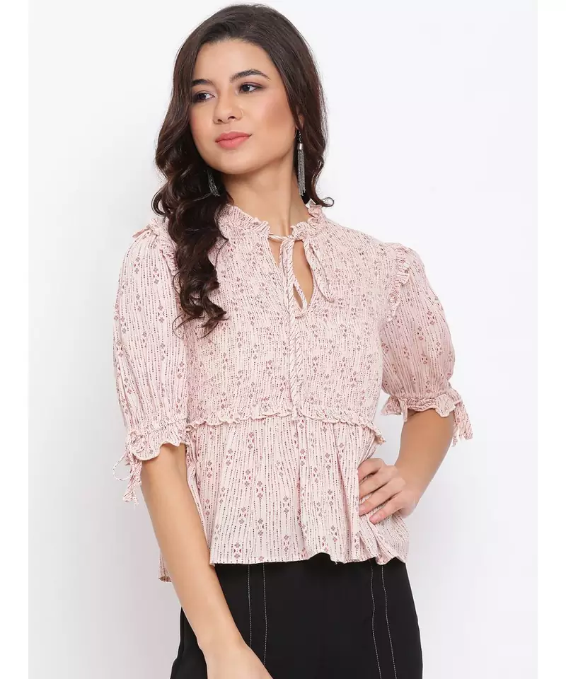 Beige Dobby Women Top
