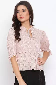 Beige Dobby Women Top
