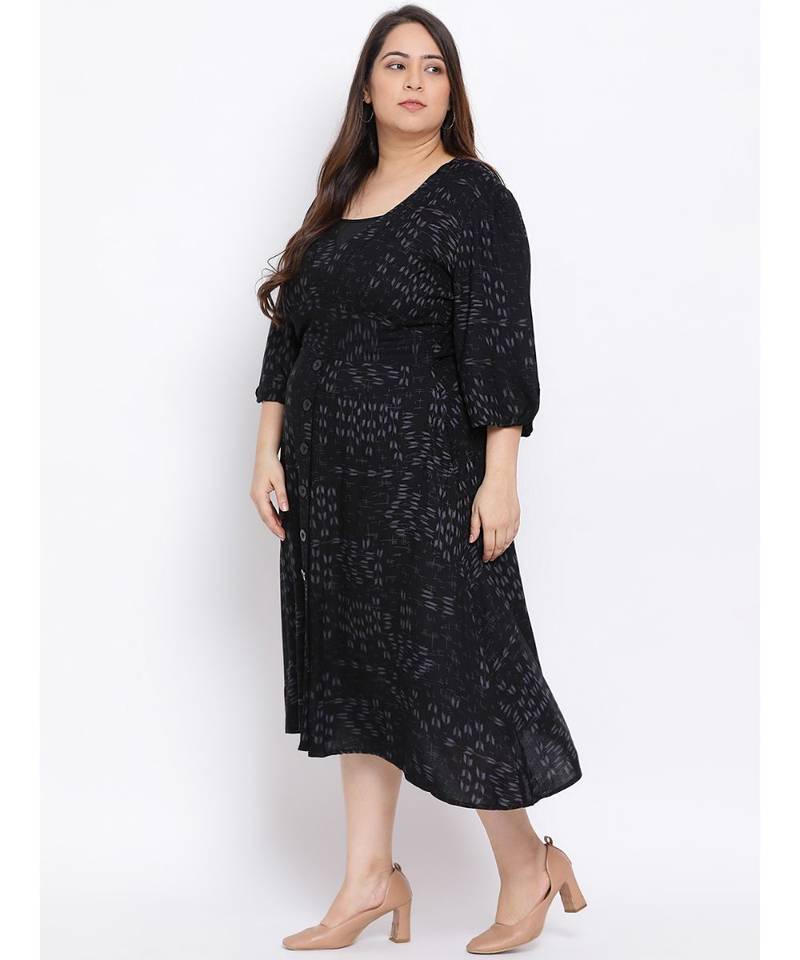 Black Graphic Maxi Plus Size Women Dress