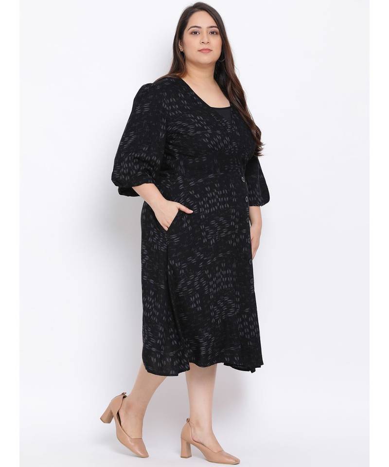 Black Graphic Maxi Plus Size Women Dress