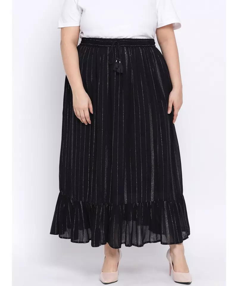 Black Lurex Plus Size Women Skirt
