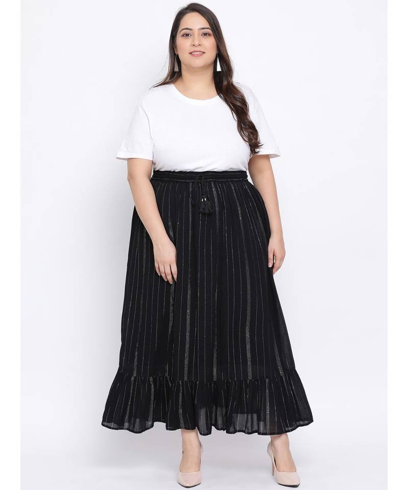 Black Lurex Plus Size Women Skirt