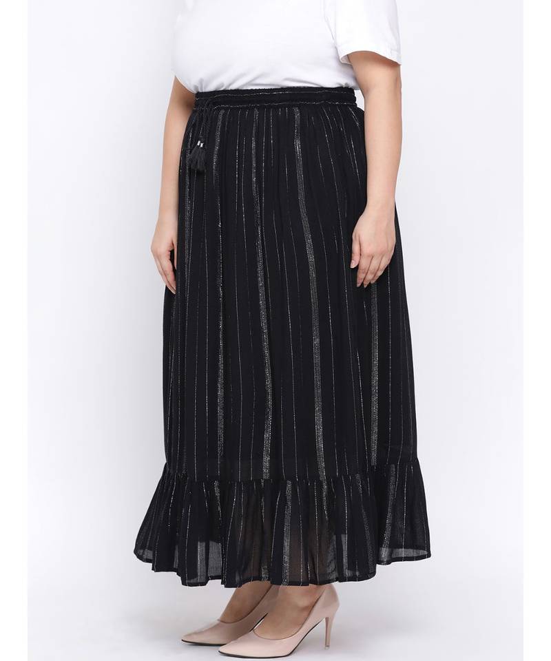 Black Lurex Plus Size Women Skirt