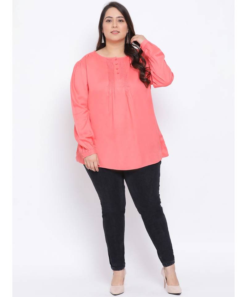 Pink Button Down Plus Size Women Top