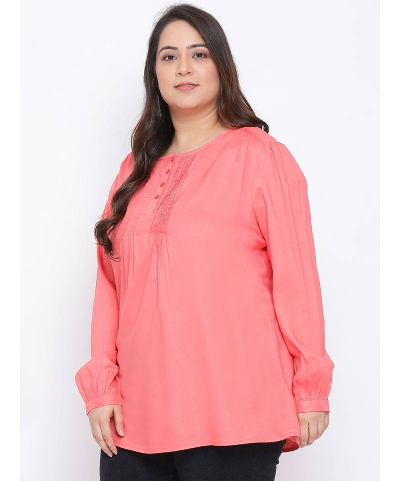 Pink Button Down Plus Size Women Top