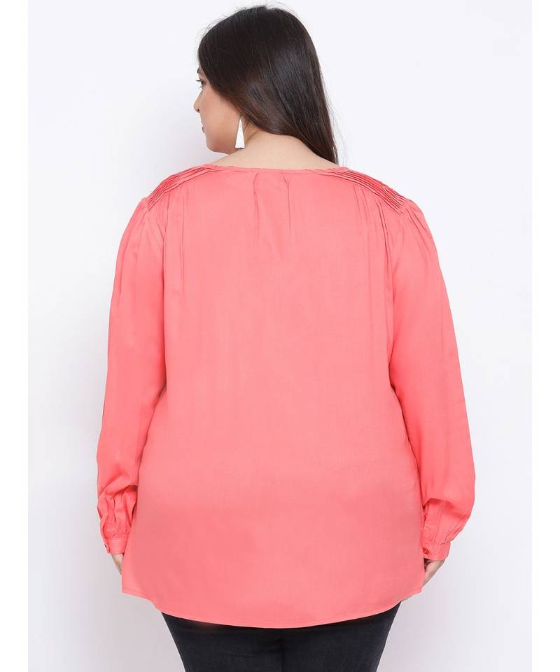 Pink Button Down Plus Size Women Top
