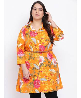 Orange Floral Den Plus Size Women Tunic 1