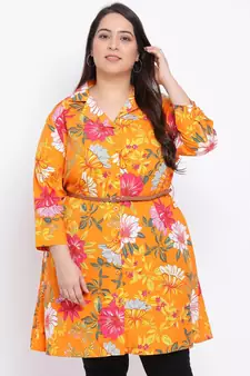 Orange Floral Den Plus Size Women Tunic