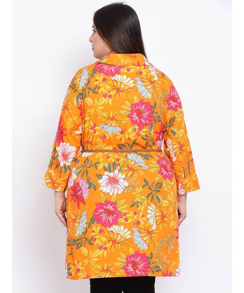 Orange Floral Den Plus Size Women Tunic