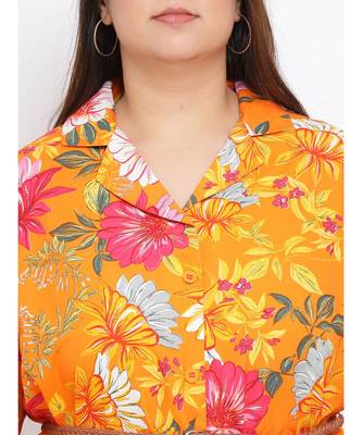 Orange Floral Den Plus Size Women Tunic 5