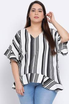 Stripe Monology Plus Size Women Tunic