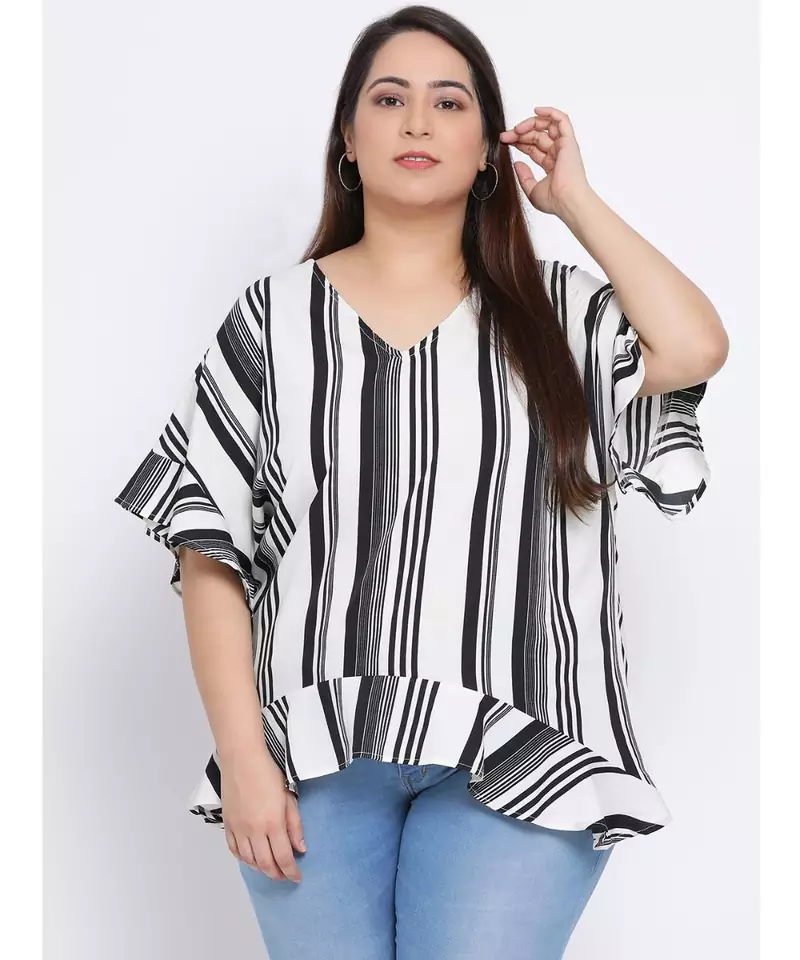 Stripe Monology Plus Size Women Tunic