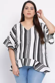 Stripe Monology Plus Size Women Tunic